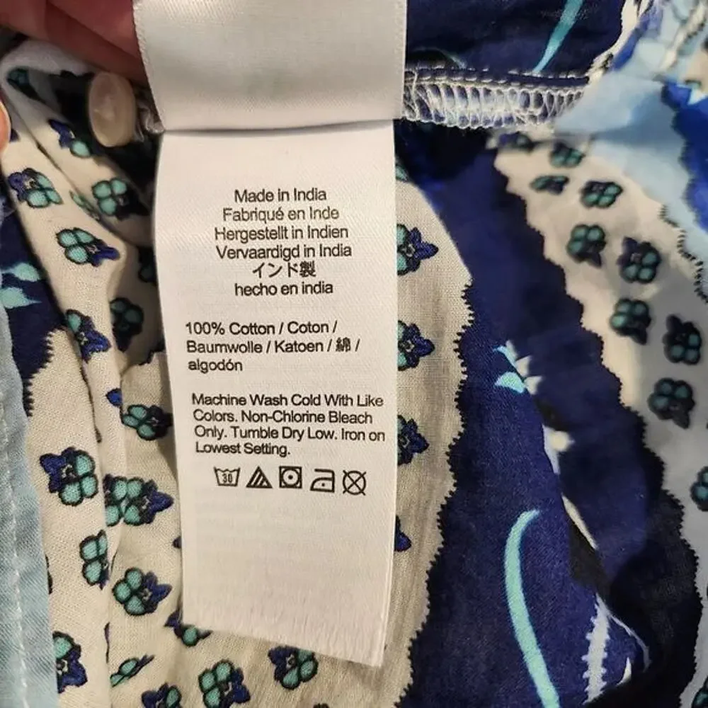 J. Crew Top size Small Blue Floral Peasant Boho Long Sleeve